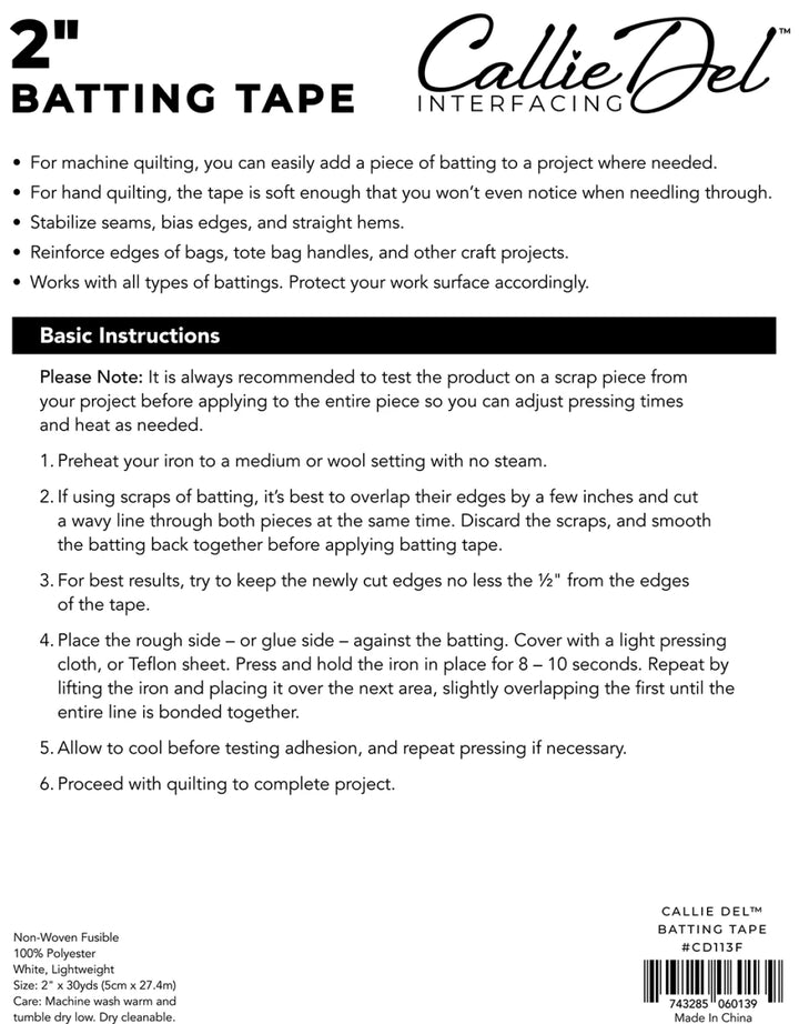 2" Batting Tape by Callie Del