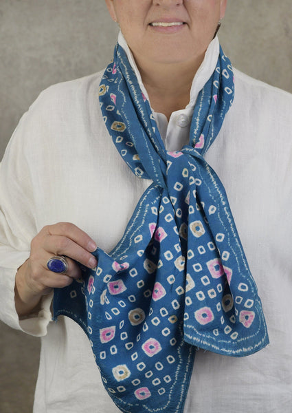 Indonesian Hand-Dyed Silk Scarf in Blue