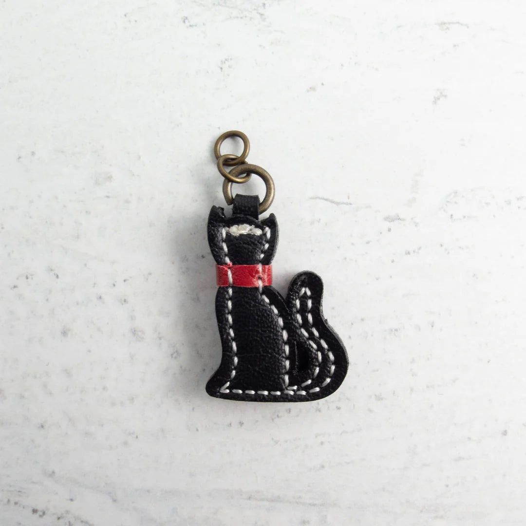 Synthetic Leather Zipper Charm - Black Cat