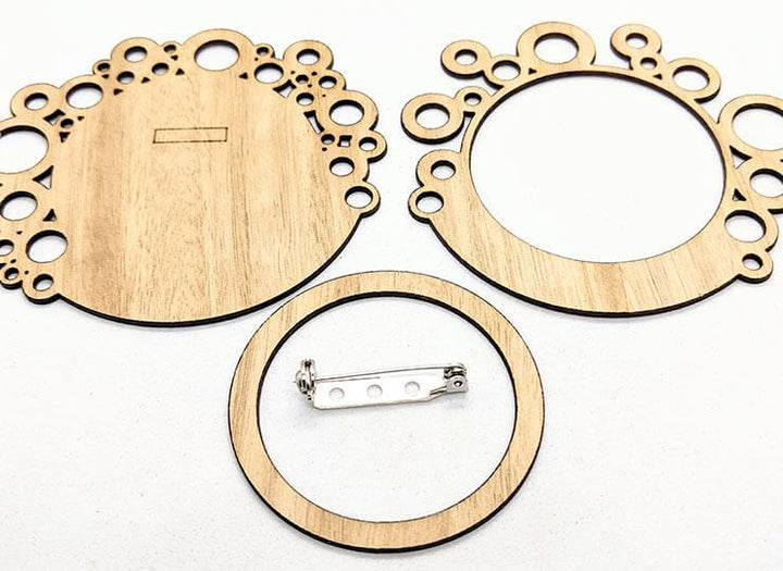 Wooden circle brooch components