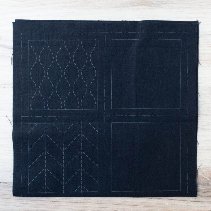 Hidamari Sashiko Preprinted Coaster Fabric, 4 Patterns in Navy Hidamari Sashiko Preprinted Coaster Fabric, 4 Patterns in Navy