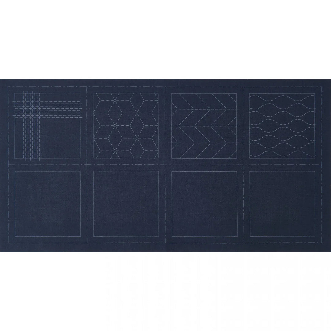 Hidamari Sashiko Preprinted Coaster Fabric, 4 Patterns in Navy Hidamari Sashiko Preprinted Coaster Fabric, 4 Patterns in Navy