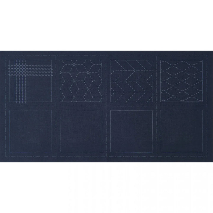 Hidamari Sashiko Preprinted Coaster Fabric, 4 Patterns in Navy Hidamari Sashiko Preprinted Coaster Fabric, 4 Patterns in Navy