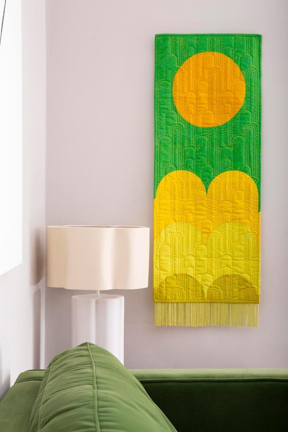 Green & yellow abstract art textile wall hanging