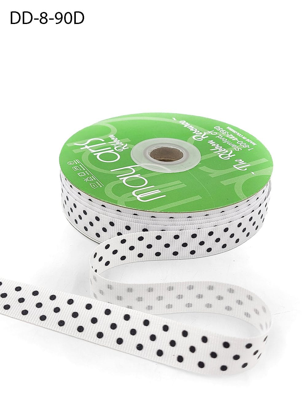 5/8in Lots of Dots Grosgrain Ribbon, White/Black