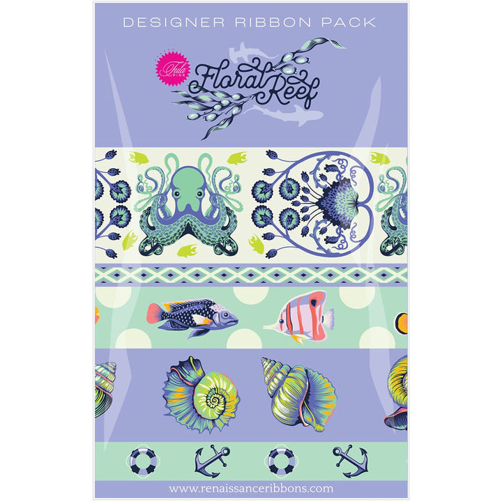 Tula Pink Floral Reef Designer Ribbon Pack, Marine