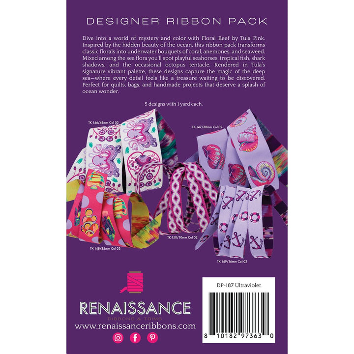 Tula Pink Floral Reef Designer Ribbon Pack, Ultraviolet