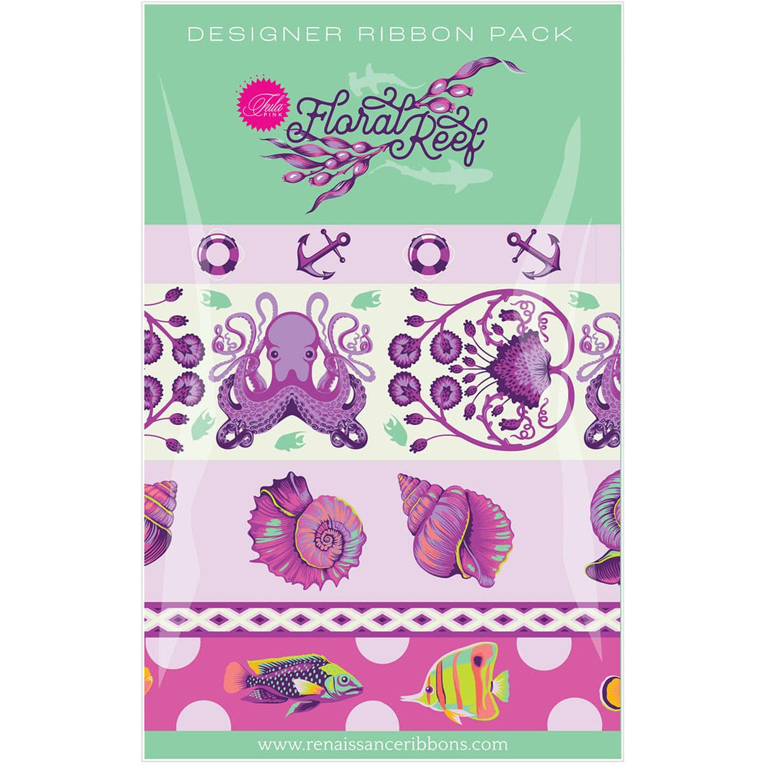 Tula Pink Floral Reef Designer Ribbon Pack, Ultraviolet