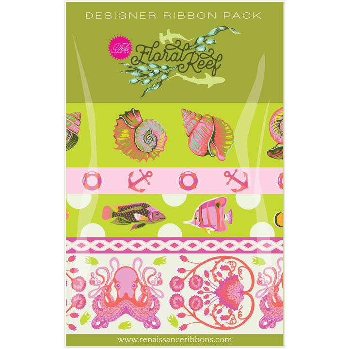 Tula Pink Floral Reef Designer Ribbon Pack, Seagrass
