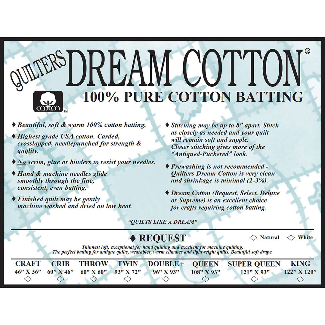 Dream Cotton 100% pure cotton batting product information