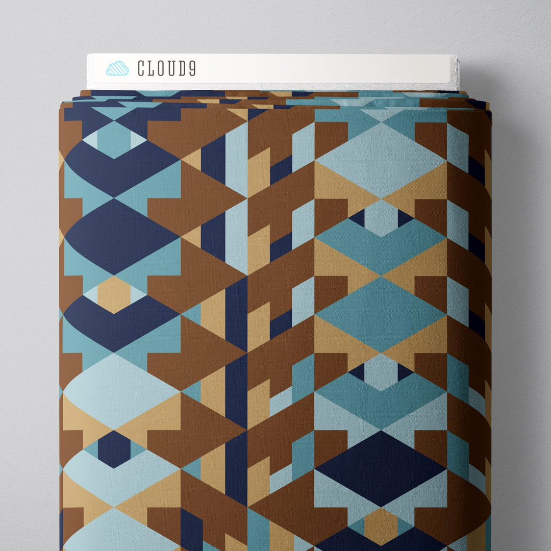 Embellish Rayon by Frank Lloyd Wright - Hollyhock Blue/Brown Embellish Modal Rayon | Frank Lloyd Wright Hollyhock Blue/Brown