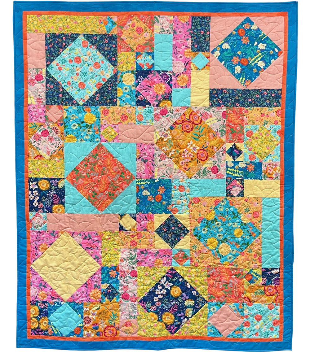 Fourteen On Point Quilt Kit with Faraway Florals (Green/Pinks)