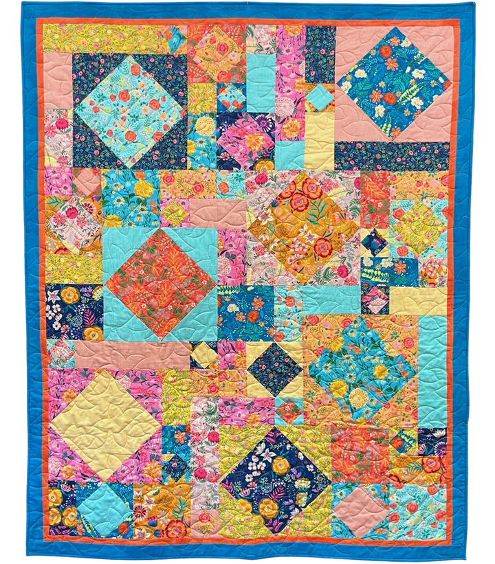 Fourteen On Point Quilt Kit with Faraway Florals (Green/Pinks)