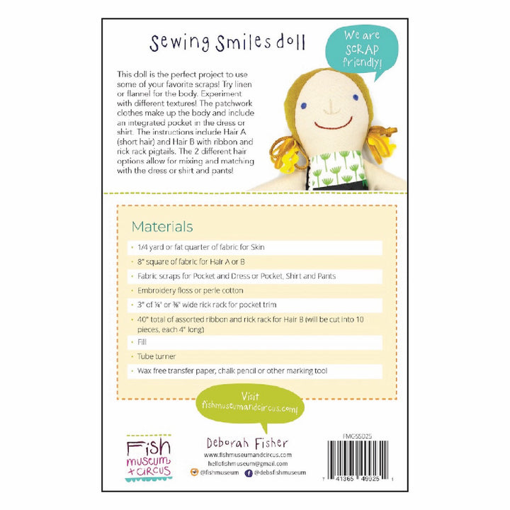 FMC-SSD25_1 Sewing Smiles doll pattern with materials list