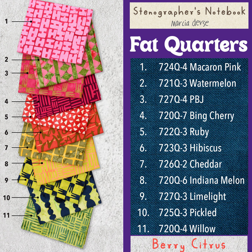 Stenographer's Notebook Fat Quarter Bundle - Berry Citrus Colorway