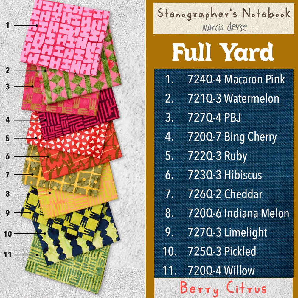 Stenographer's Notebook 1 Yard Bundle - Berry Citrus Colorway