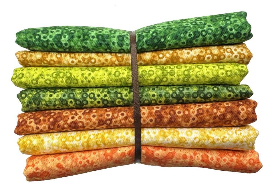 Fairy Rings from Andover 1/2 Yard Fabric Bundle - Orange & Green (7 pcs)
