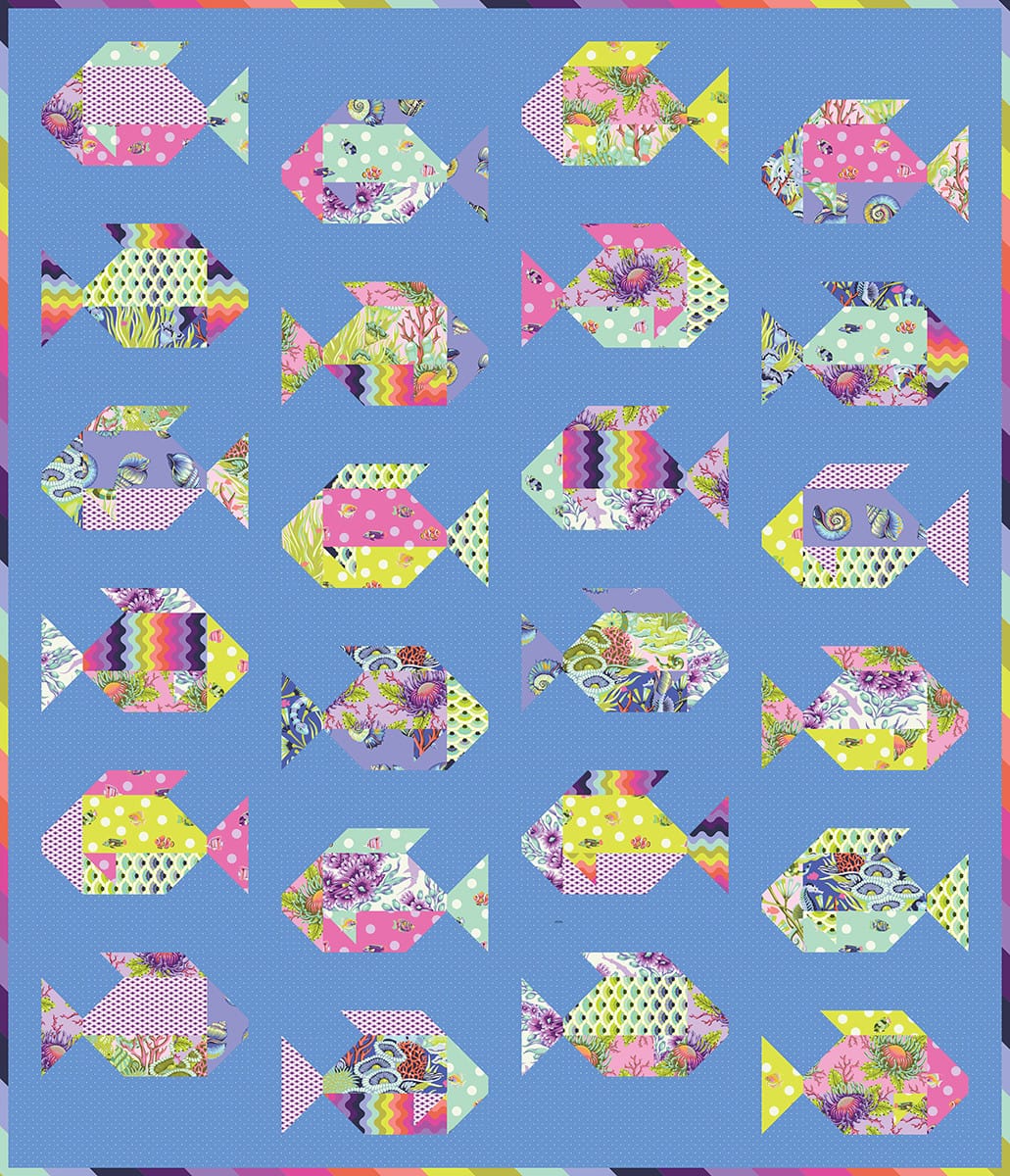 Fish Quilt Kit with Floral Reef fabrics from Tula Pink