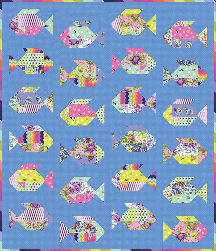 Fish Quilt Kit with Floral Reef fabrics from Tula Pink
