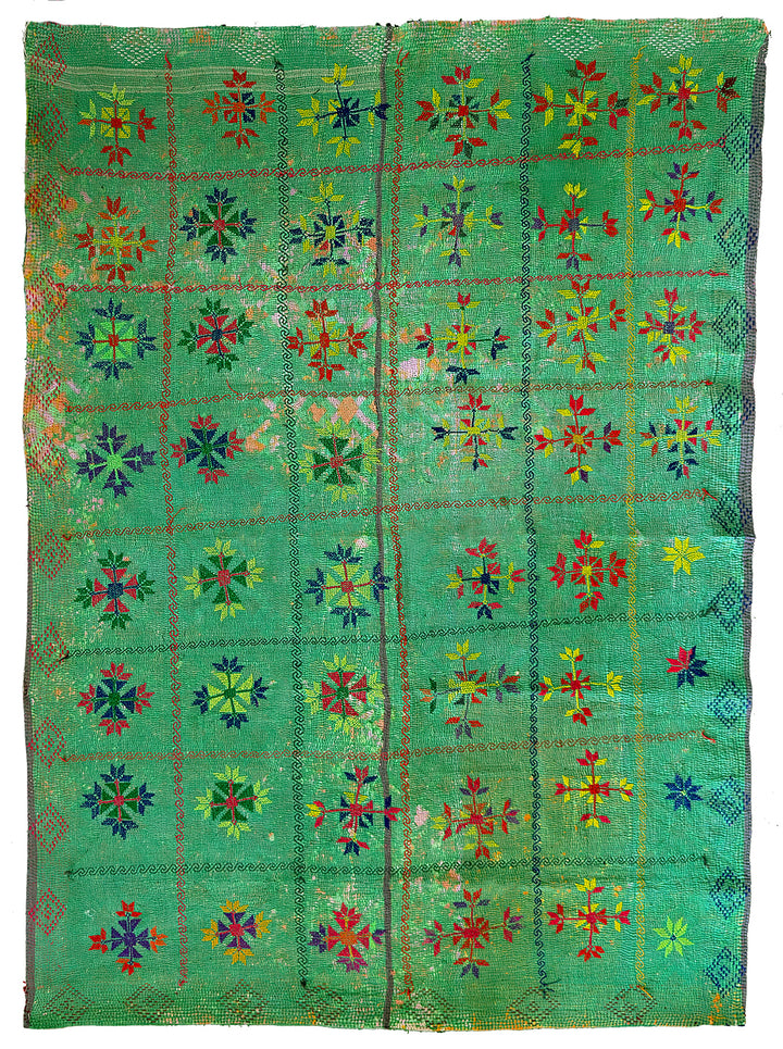 Vintage Kantha Blanket | Geometric Leaf Diamond Lattice | West Bengal India