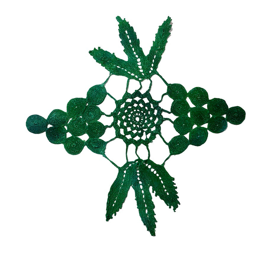 Hand Dyed Green Crochet Piece, 14 1/2"- One of a kind fiber art Piece