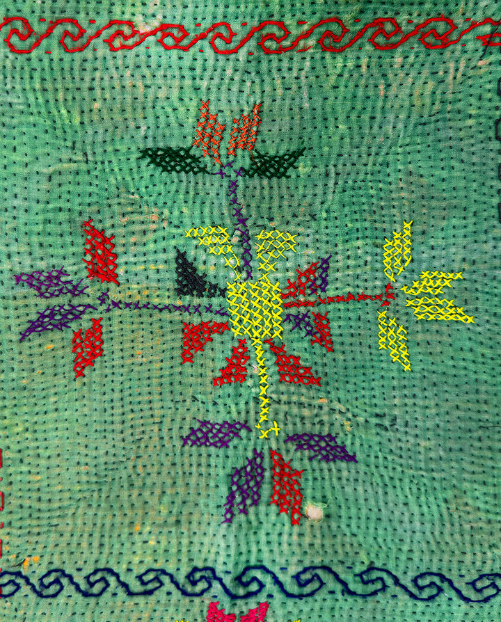 Vintage Kantha Blanket | Geometric Leaf Diamond Lattice | West Bengal India