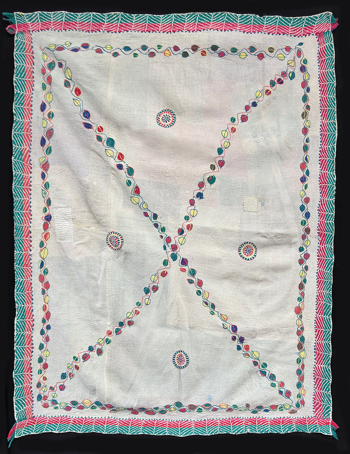 Vintage Kantha Blanket | Leaf & Vine X Design | West Bengal India