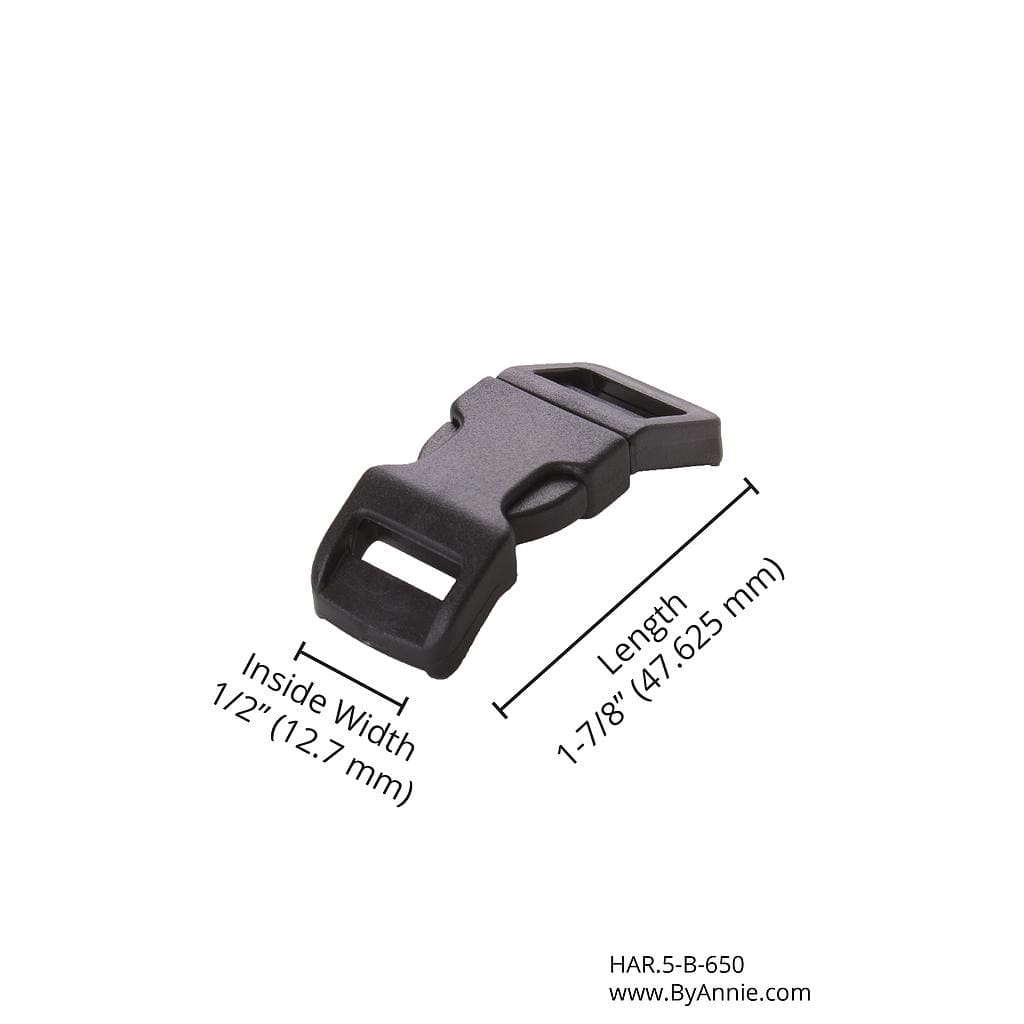 1/2" Side Release Buckle- Black Plastic, Set of 2 1/2" Side Release Buckle- Black Plastic, Set of 2