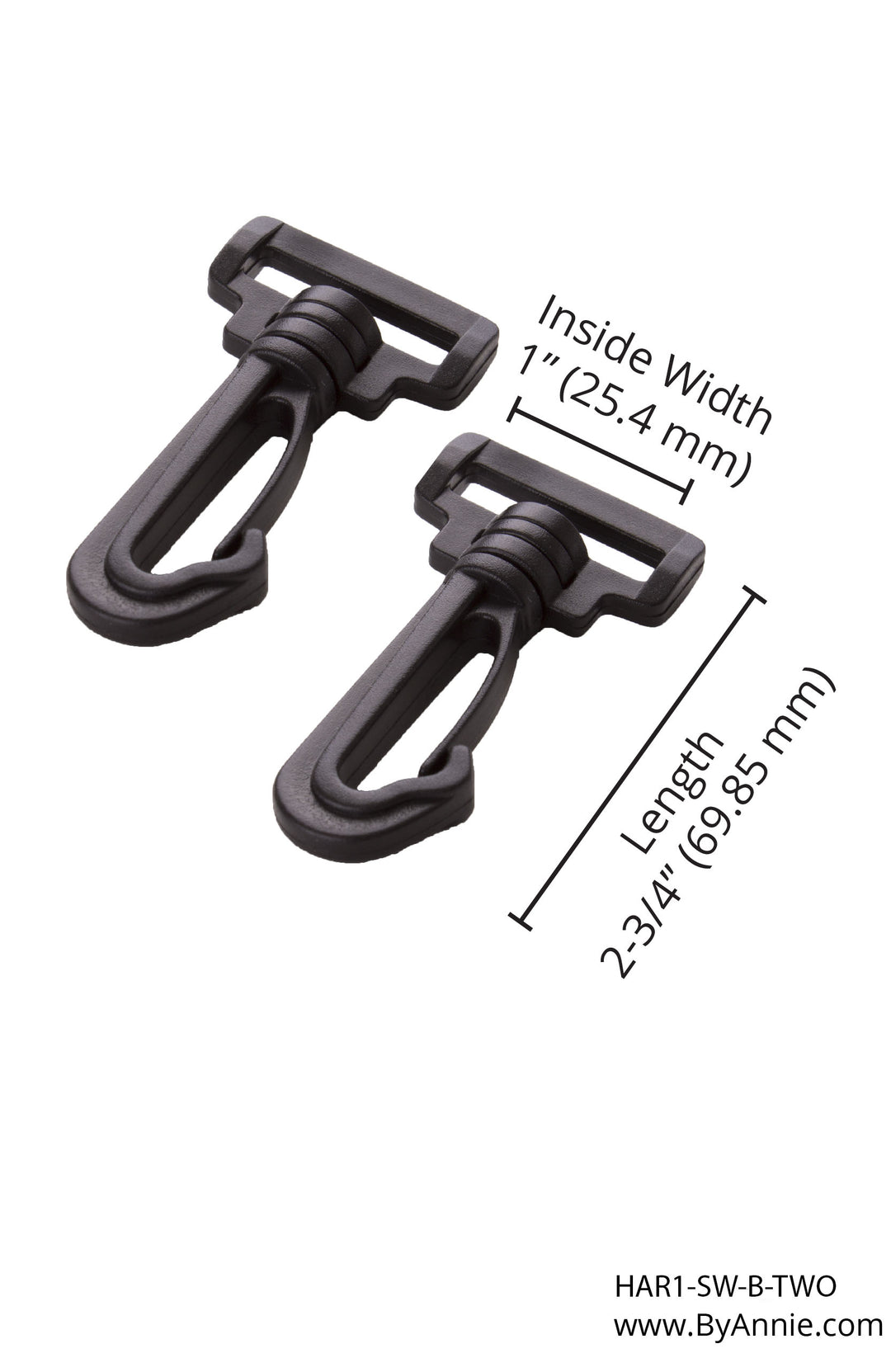 1" Swivel Hook - Black Plastic, Set of 2