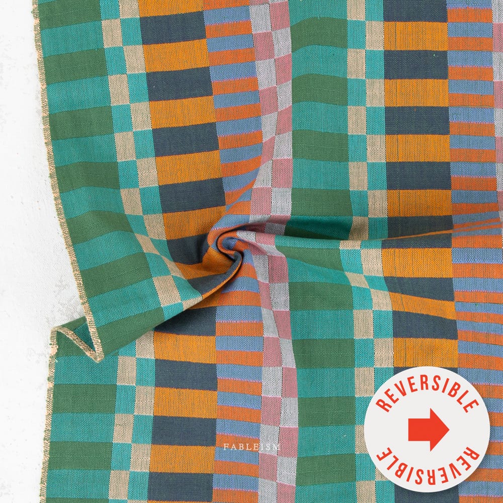Happy Camper by Fableism - Broken Stripes, Cabin Happy Camper by Fableism - Broken Stripes, Cabin | Woven Fabric
