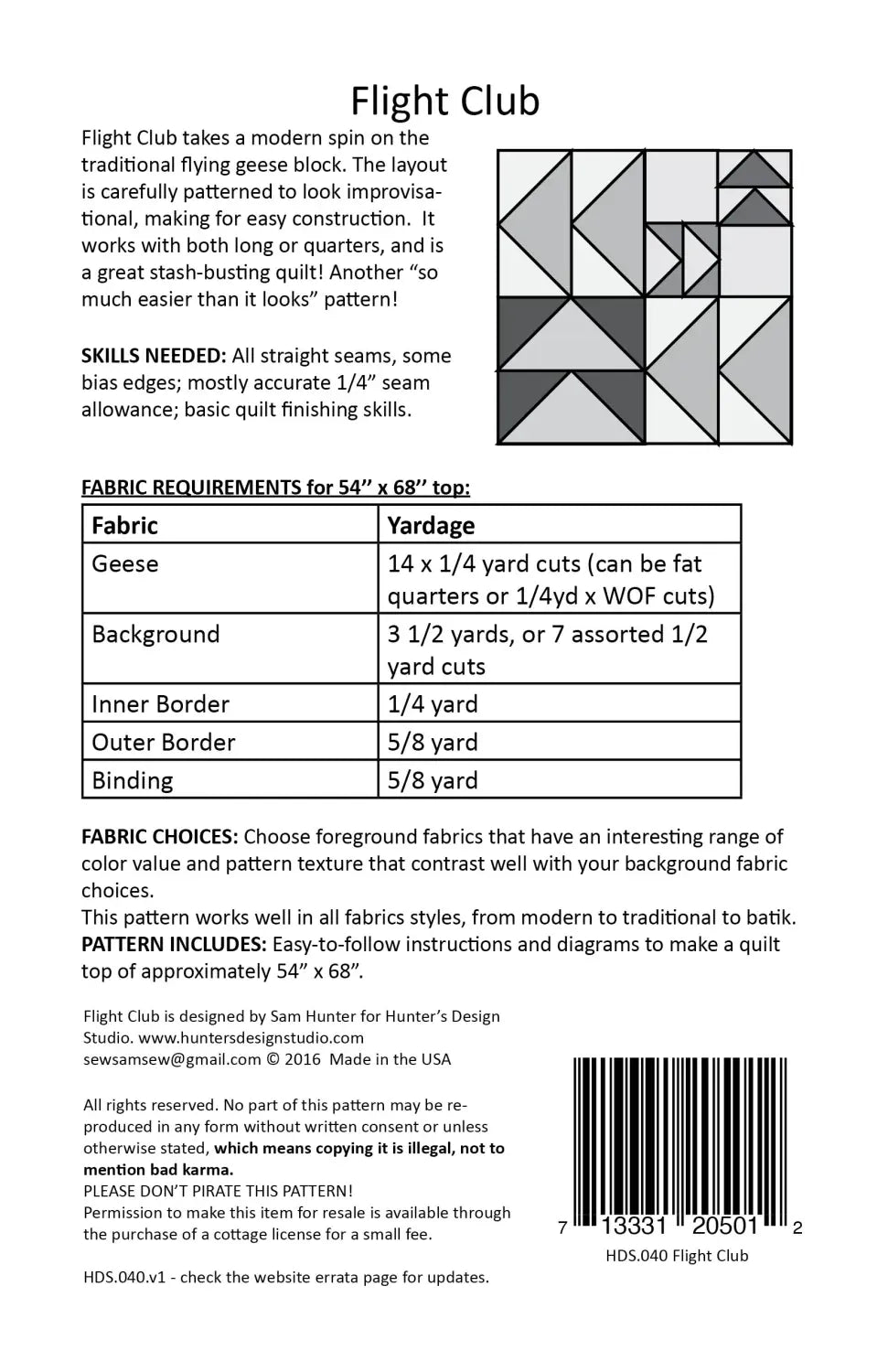 Flight Club Quilt Pattern