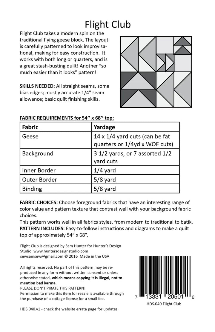 Flight Club Quilt Pattern
