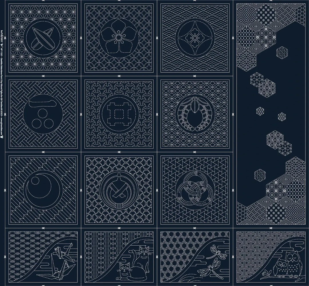 Sashiko Cloth Panel - Selections Part 2, Navy Sashiko Cloth Panel - Selections Part 2, Navy