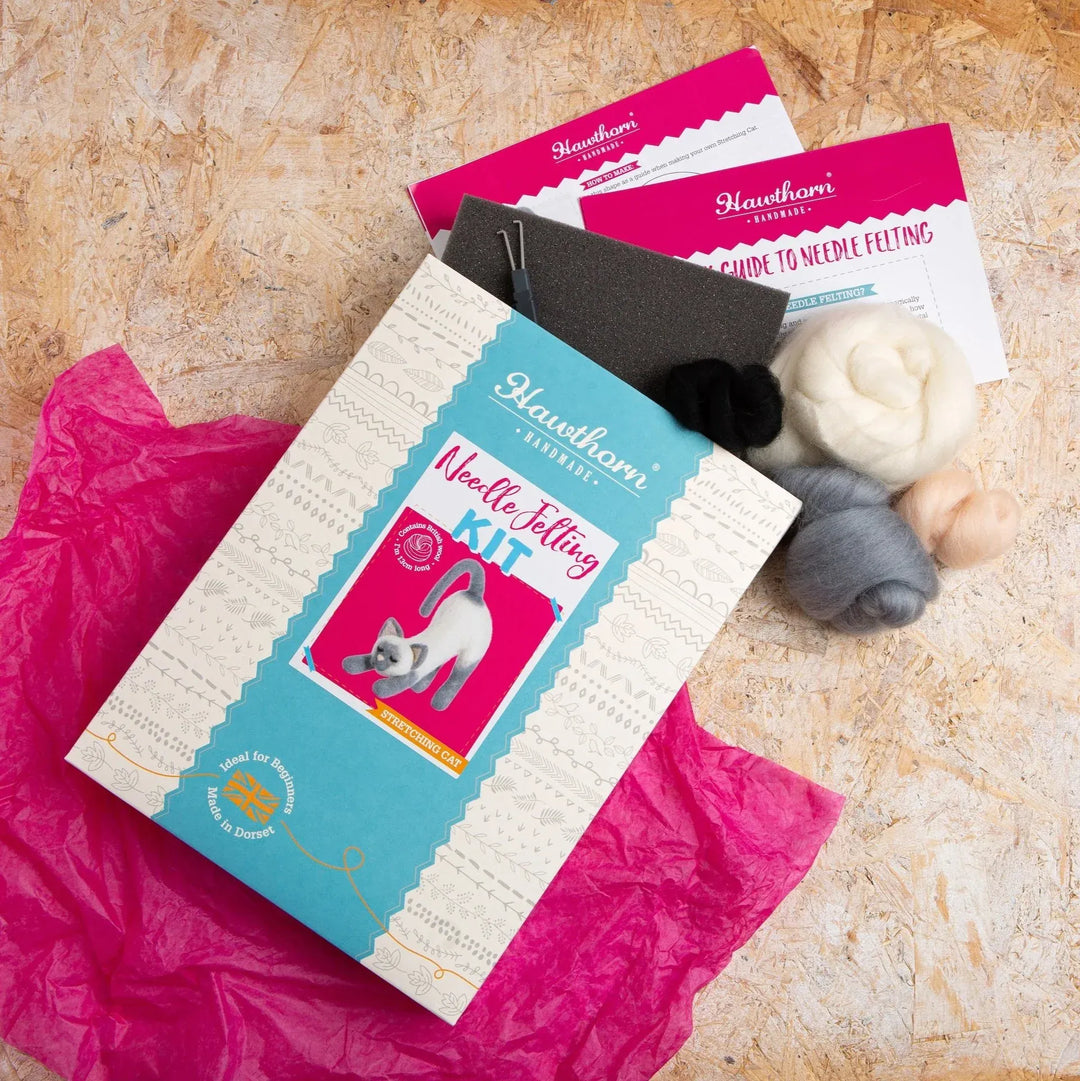 Needle felt cat kit contents from Hawthorn Handmade