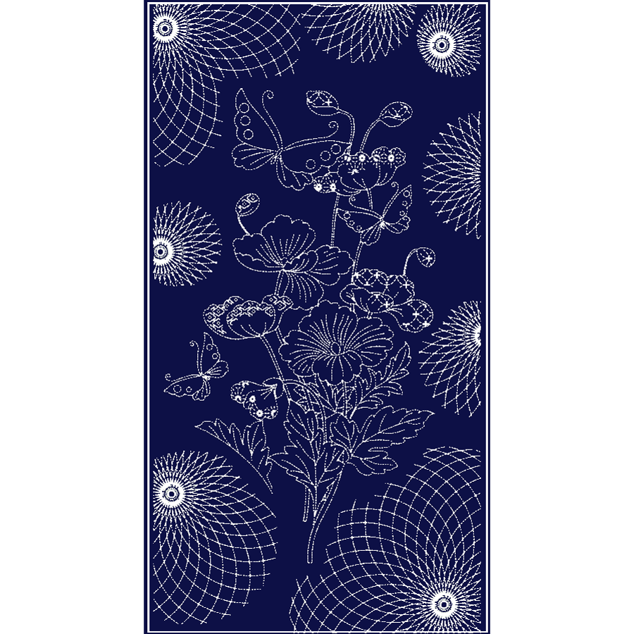 Floral design with butterflies on navy background