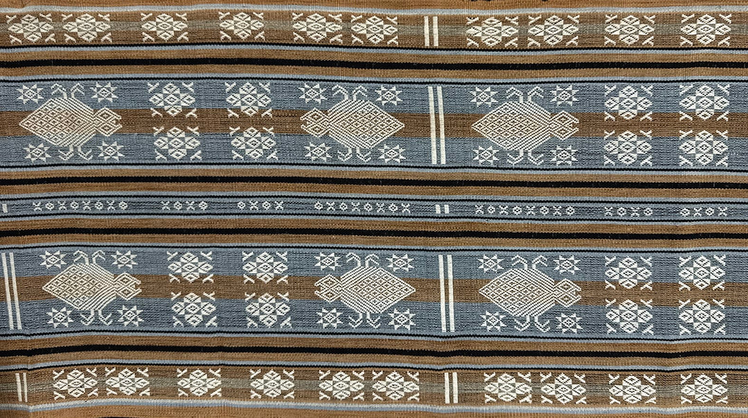 Handwoven IKAT Textile Sumba Indonesia Blue Tan Critter Handwoven IKAT Textile Sumba Indonesia Blue Tan Critter