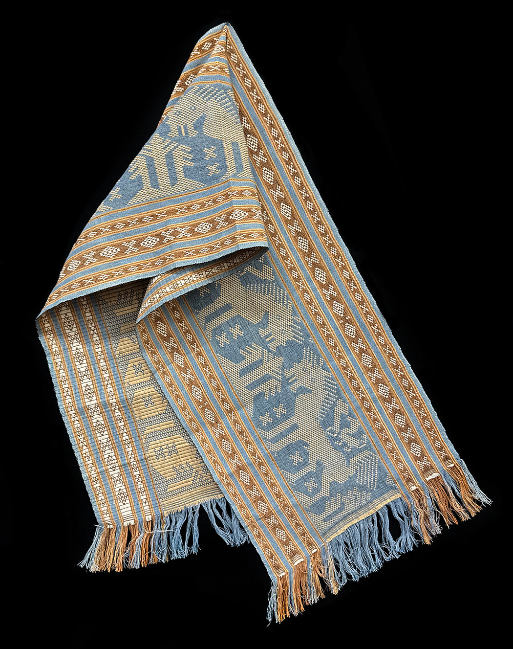 Handwoven IKAT Textile Sumba Indonesia Blue Cream Horses