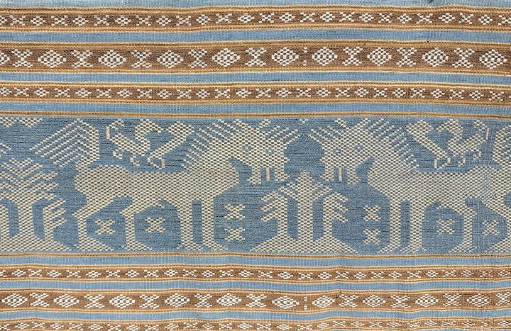 Handwoven IKAT Textile Sumba Indonesia Blue Cream Horses