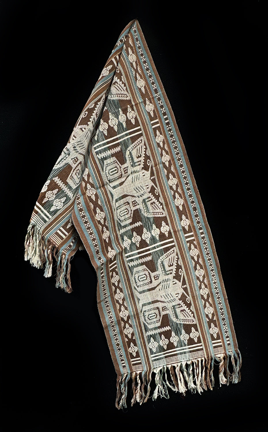 Handwoven IKAT Textile Sumba Indonesia Moth Blue Brown