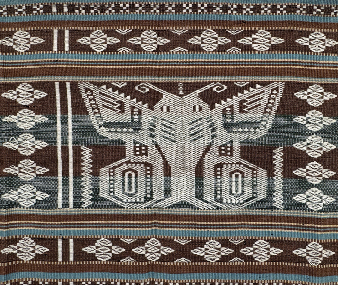 Handwoven IKAT Textile Sumba Indonesia Moth Blue Brown