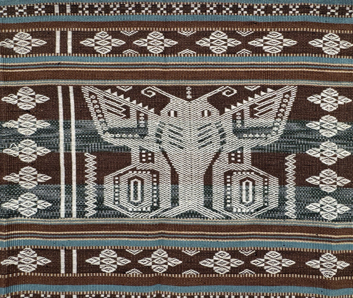 Handwoven IKAT Textile Sumba Indonesia Moth Blue Brown