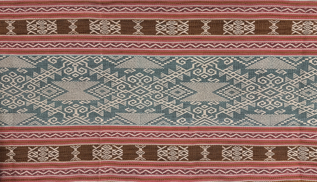Handwoven IKAT Textile Sumba Indonesia Peach & Blue