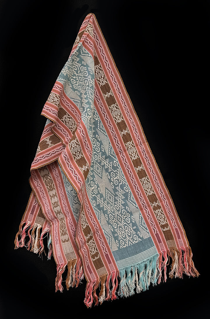 Handwoven IKAT Textile Sumba Indonesia Peach & Blue
