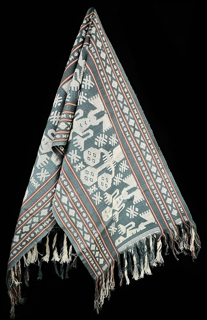 Handwoven IKAT Textile Sumba Indonesia Teal Human Figure