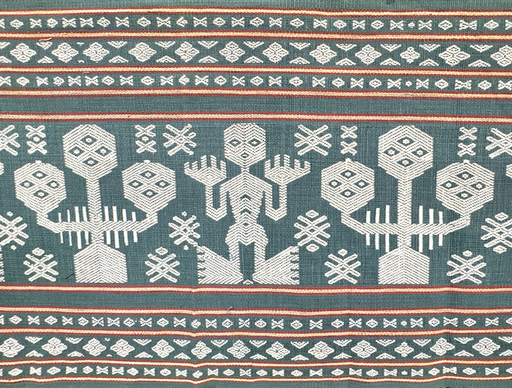Handwoven IKAT Textile Sumba Indonesia Teal Human Figure