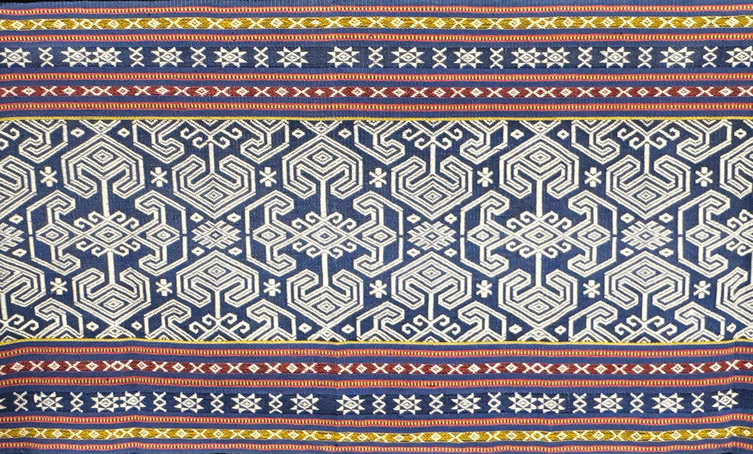 Handwoven IKAT Shawl Sumba Indonesia Navy Scroll Fringe
