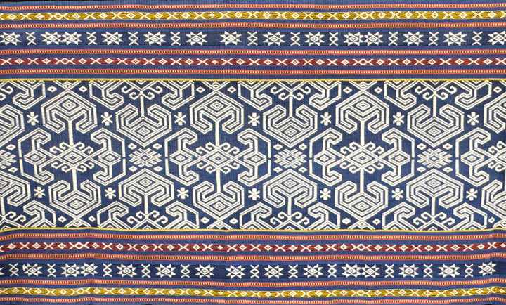 Handwoven IKAT Shawl Sumba Indonesia Navy Scroll Fringe