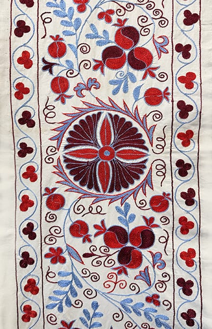Hand Embroidered Wall Hanging from Uzbekistan, Red and Blue Floral