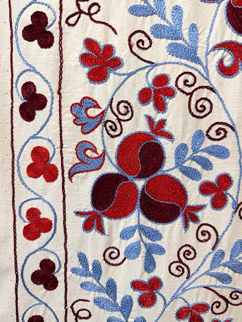 Hand Embroidered Wall Hanging from Uzbekistan, Red and Blue Floral