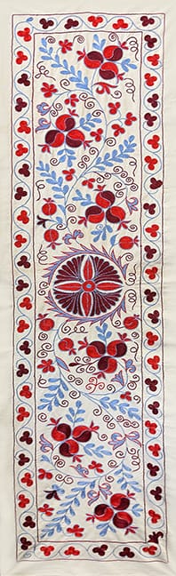 Hand Embroidered Wall Hanging from Uzbekistan, Red and Blue Floral